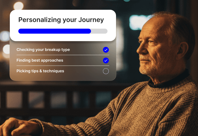 Older man reflecting, with a personalizing-your-journey card